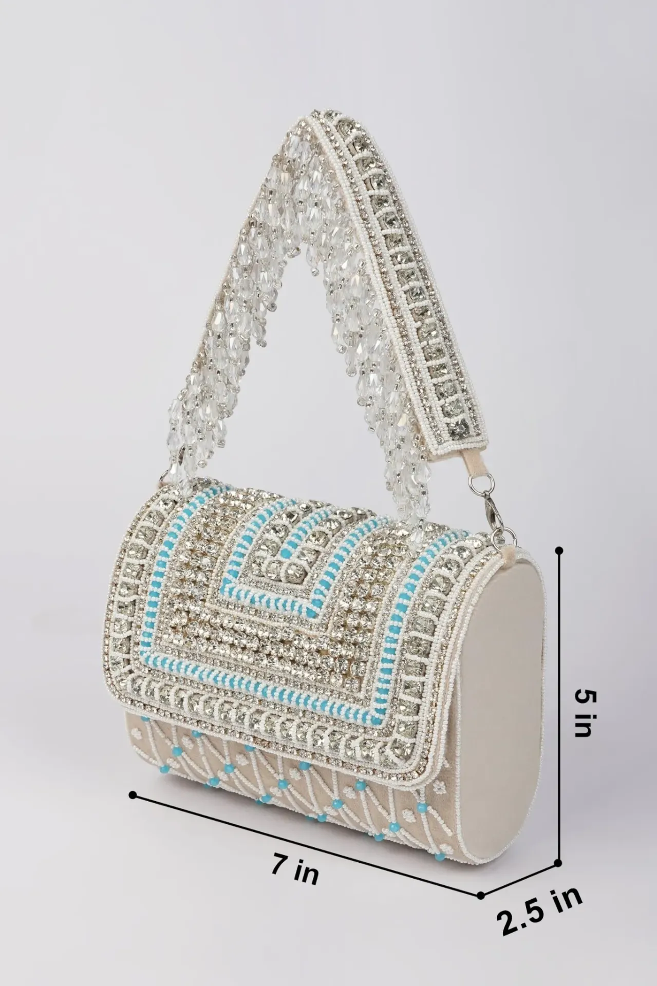 Crystal-Beaded Flap Clutch Bag