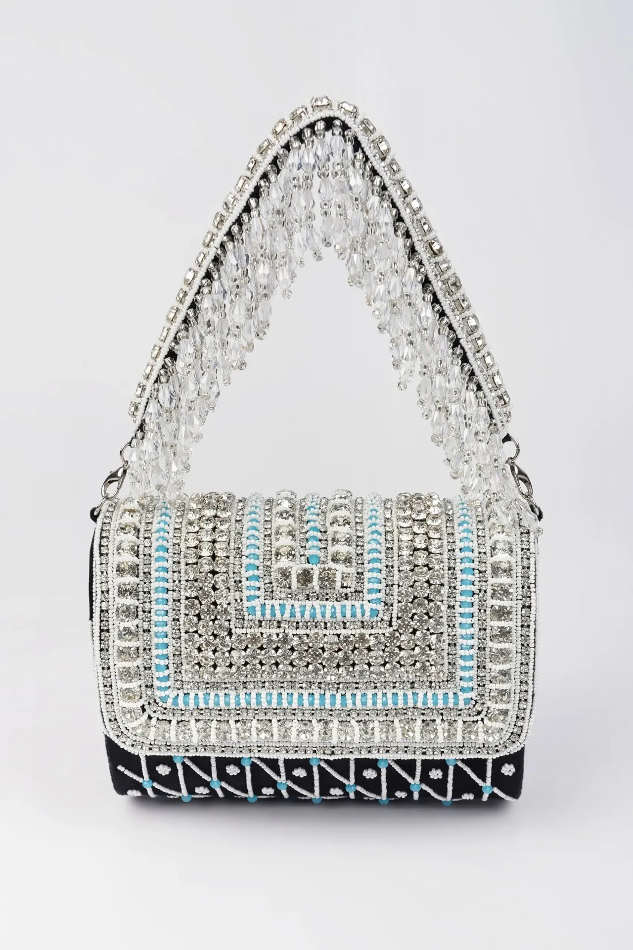 Crystal-Beaded Flap Clutch Bag