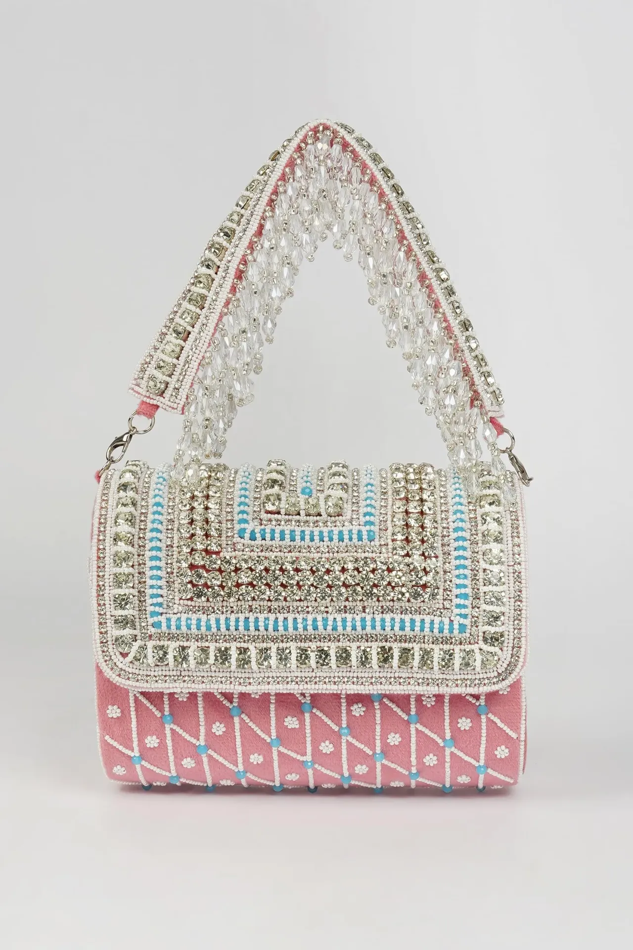 Crystal-Beaded Flap Clutch Bag