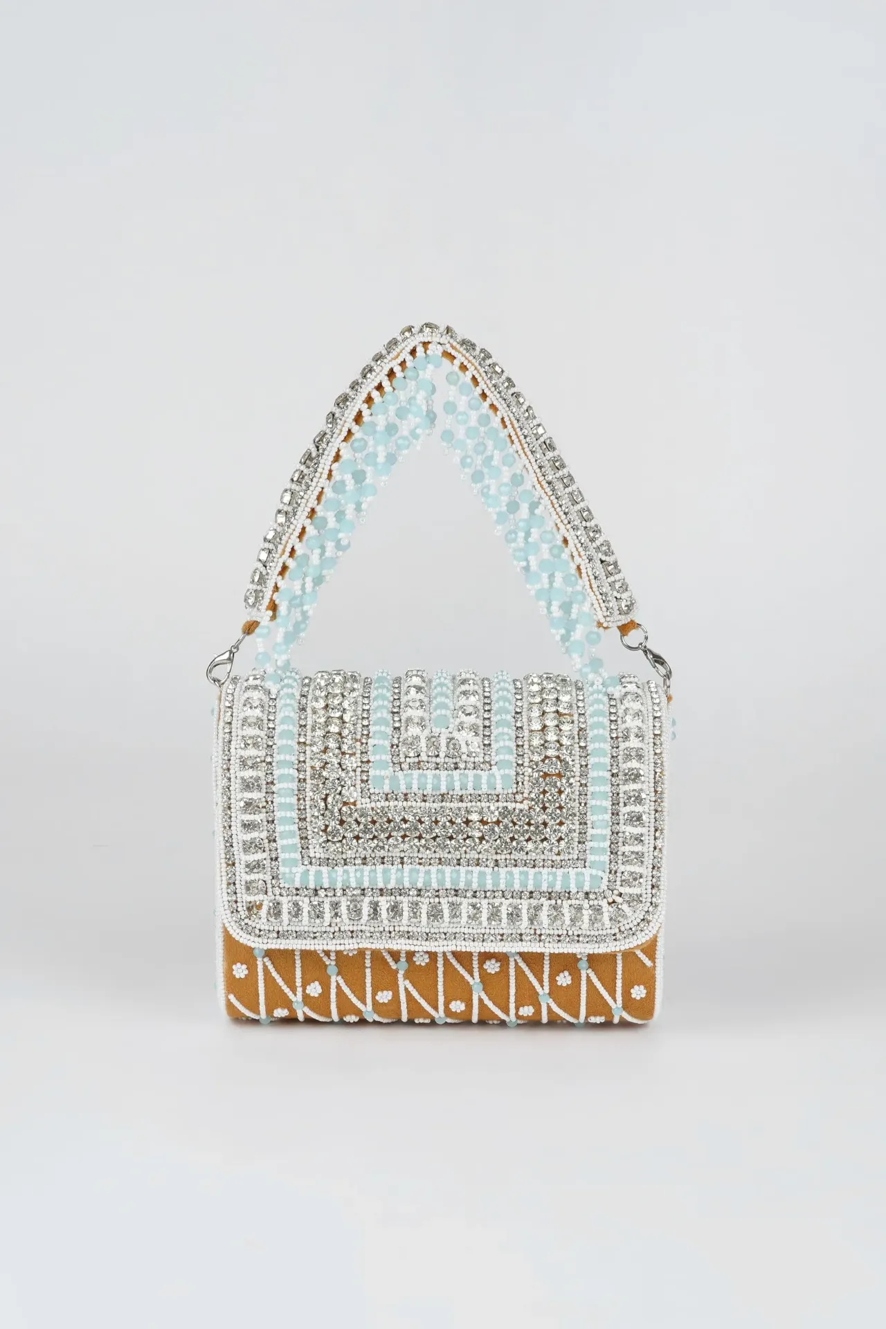 Crystal-Beaded Flap Clutch Bag