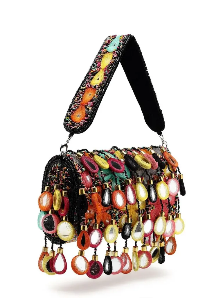 Mirror Work Embellished Velvet Clutch (Black)