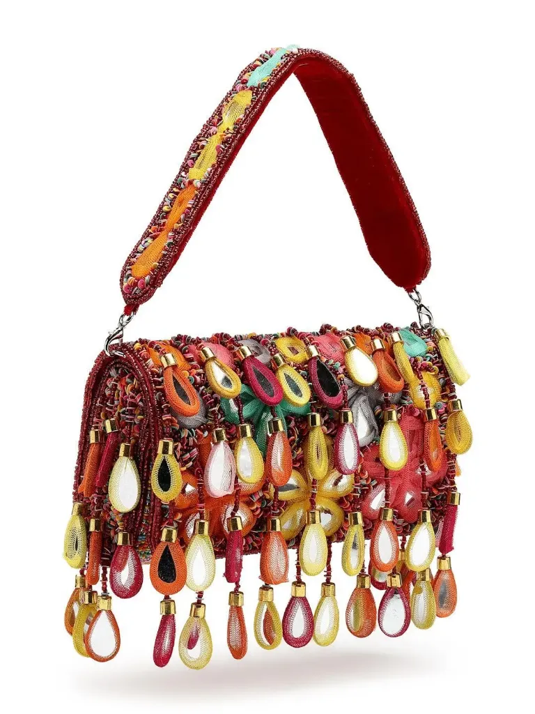 Mirror Work Embellished Velvet Clutch