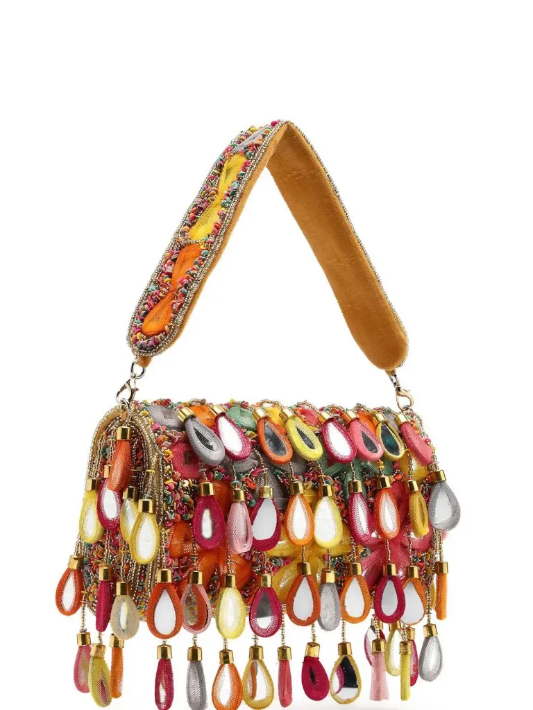 Mirror Work Embellished Velvet Clutch