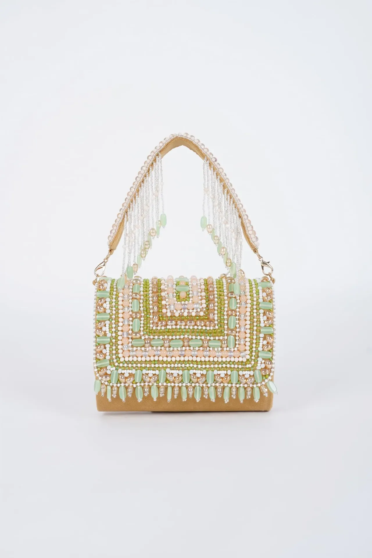 Beaded Flap Clutch Bag (Light Beige)