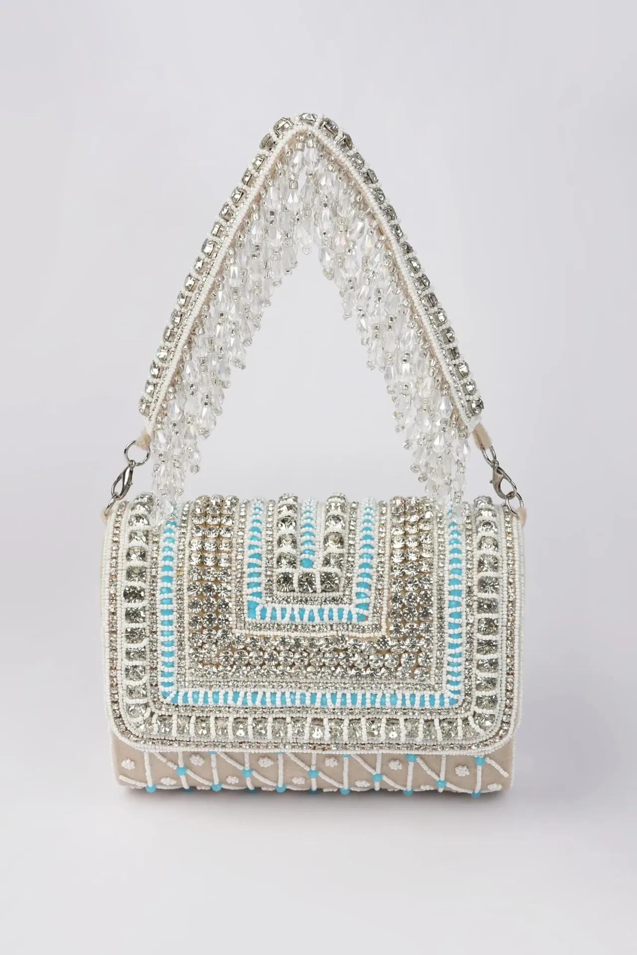 Crystal-Beaded Flap Clutch Bag